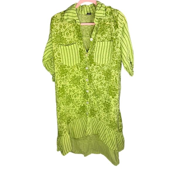 Zury Dress Women's One Size Flowy 100% Cotton Floral Green Art to Wear Oversized - Picture 1 of 8